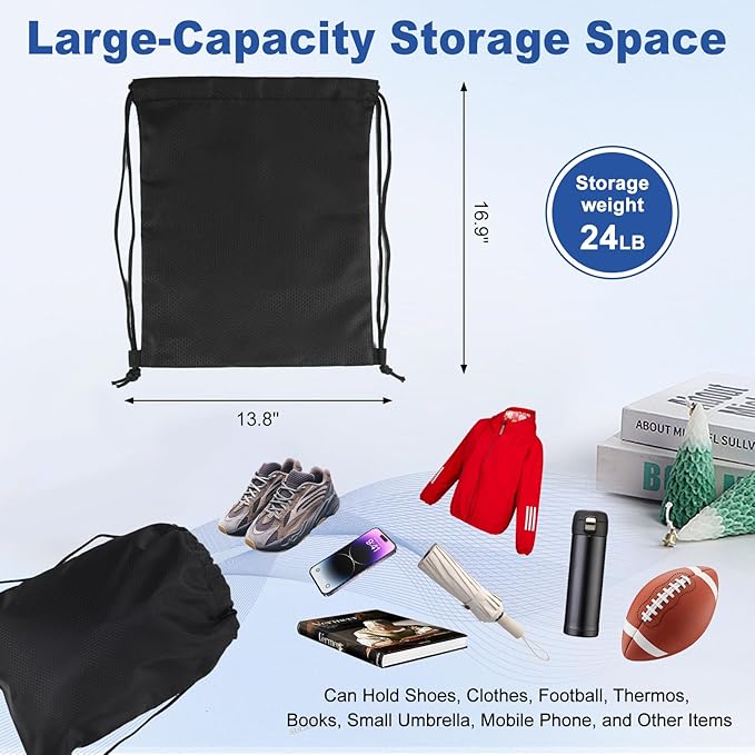 5-Pack Waterproof Drawstring Backpacks, Soccer-Texture Oxford Fabric, 16.9" × 13.8", Lightweight 0.20 lb Each, No Eyelets, Gym & Marathon Gear Sacks(Black)
