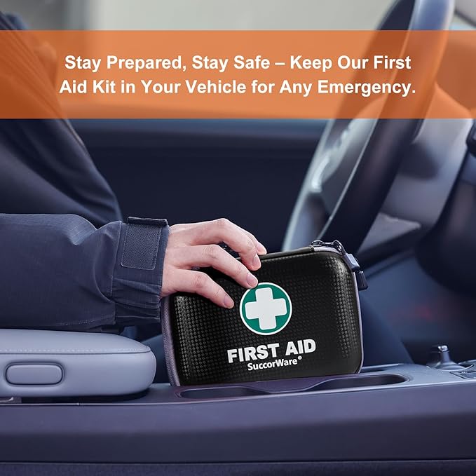 150 Pieces Mini First Aid Kit - Small Medical Kit with Hard Shell - Emergency First Aid Kit for Car, Travel, Home, Outdoor, Office, Camping, Hiking (Black)