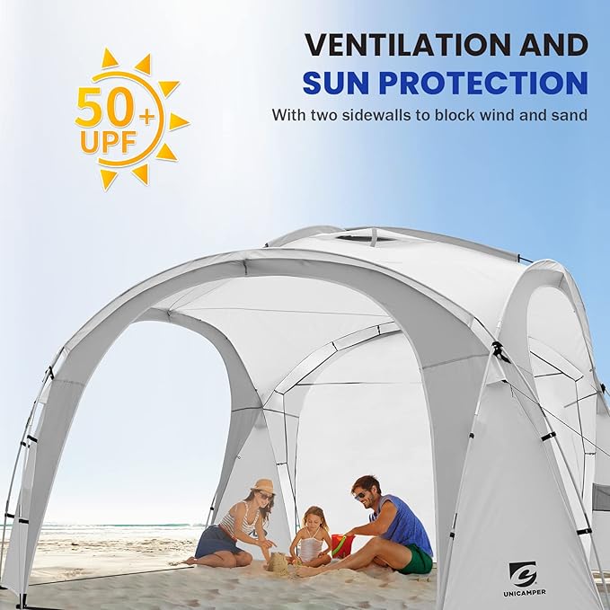 12x12ft Beach Tent Sun Shelter | Perfect for Beach Camping or Backyard Fun | Lightweight Beach Shade Design Provides Easy Setup & UPF50+ Protection | Your Family's Perfect Beach Canopy Tent