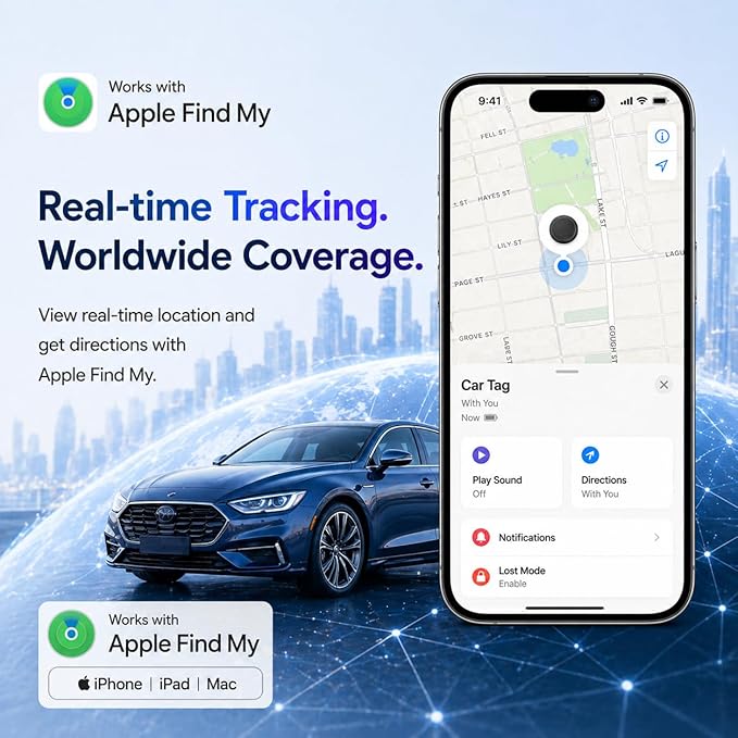 GPS Tracker for Vehicles,Magnetic Waterproof Car Tracker, No Monthly fees, Mini Portable GPS Tracker for Cars, Trucks, Motorcycle, Anti-Theft (iOS Only)