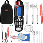 Camping Utensils Set, 21pcs Camp Cooking Kit with BBQ Tools, Knife Set & Spice Kit – Heat-Resistant Cutting Board, Dishwasher-Safe Cutlery for Outdoor, Hiking, Backpacking