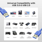 Cable Matters 5Gbps Long USB 3.0 Cable - 10ft, Male to Male USBA to USBA Cable, USB Cord, Blue
