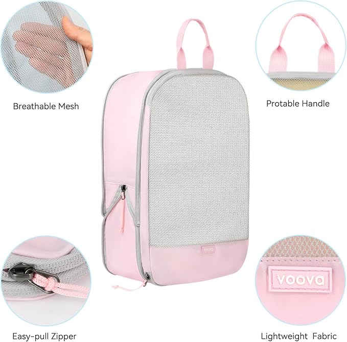 Voova 6 Set Compression Packing Cubes, Travel Accessories Expandable Packing Organizer Bags Set for Carry on Suitcase, Durable Luggage Packing Cubes for Travel Essentials, Pink