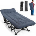 ATORPOK Camping Cot for Adults with Cushion Comfortable, Portable Folding Bed for Sleeping Supports 450 lbs (Blue)
