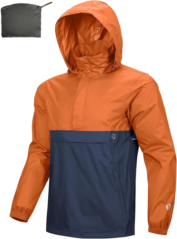 Outdoor Ventures Men's Rain Jacket Waterproof Lightweight Packable Rain Pullover for Hiking Golf Running