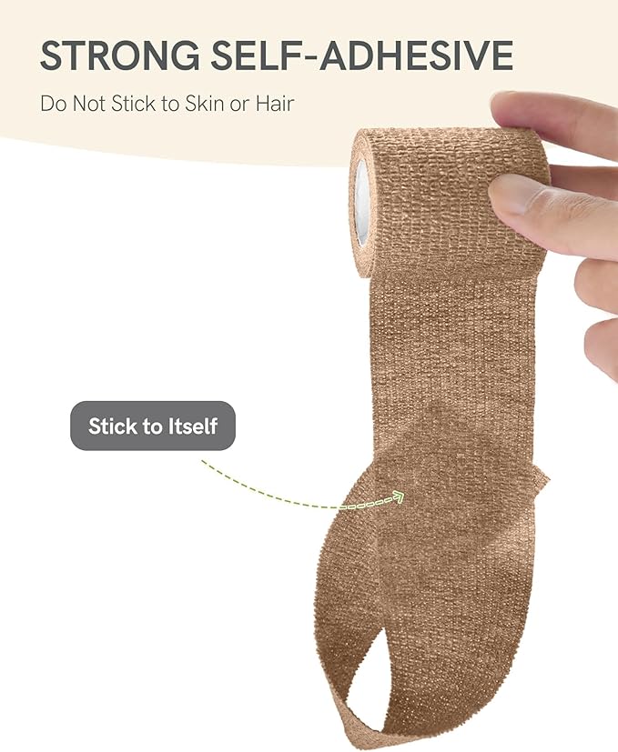 FriCARE Self Adhesive Bandage Wrap, Medical Tape in First Aid Kit, Cohesive Bandages for Wounds Sport Vet, 2 Inches X 5 Yards 6 Rolls, Walnut Brown