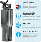 HYDROWION Water Bottle Stainless Steel,Vacuum Insulated Leak Proof Tumbler 32oz with Straw Lid, Spout Lid and Flex Cap(Cold for 48 Hrs, Hot for 24 Hrs), Fit in Any Car Cup Holder, Laser Grey