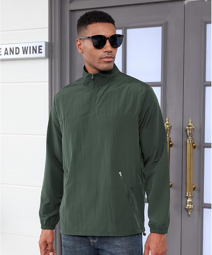 Men's Casual Quarter Zip Pullover Golf Windbreakers Athletic Lightweight Jacket Hiking Running Sweatshirt with Pockets