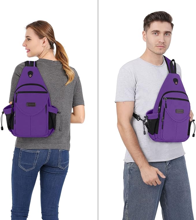 MOSISO Sling Backpack,Canvas Crossbody Hiking Daypack Bag with Anti-theft Pocket, Purple