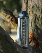 OLDLEY 32 oz Water Bottle, Motivational Water Bottle with Time Marker, Sports Water Bottle With Strap, Leakproof & BPA Free Large Water Bottles for School, Gym, Travel, Tritan, Transparent Ink Blue