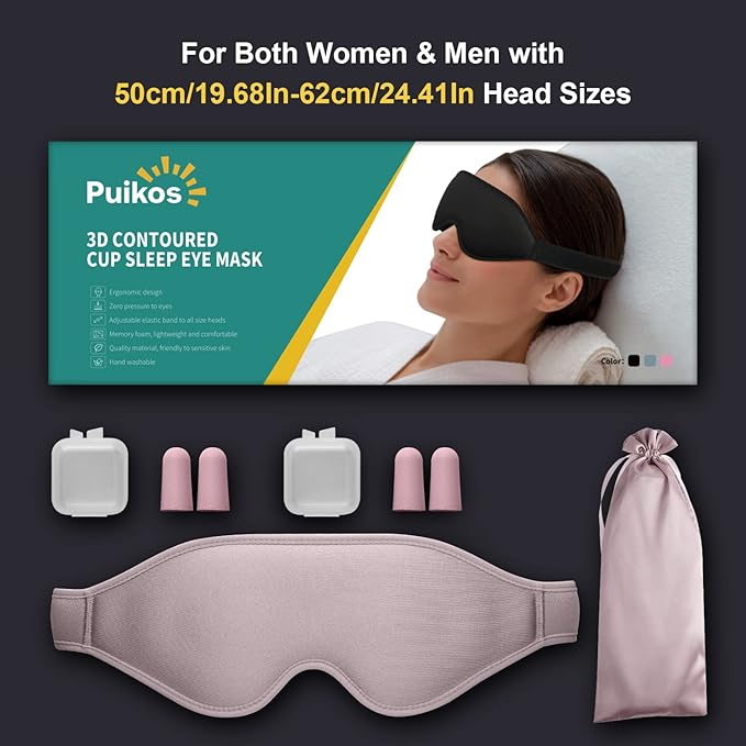 Puikos Eye Mask Sleeping Mask for Women Men Eye Covers for Sleeping Comfortable Adjustable Contoured Blackout Weighted Eyelash Extension Protector Sleep Mask Side Sleeper for Travel Yoga Nap (Pink)