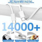 10Foot iPhone 17/16/15 Cord Fast Charging,2Pack Super Quick 60W i Phone USBC Charging Block 5-Port Phone Plug Long 10FT Type C Woven Cable for i Phone17/17 Air,iPhone 16e/16/15/15Pro,iPad Pro/Air/Mini