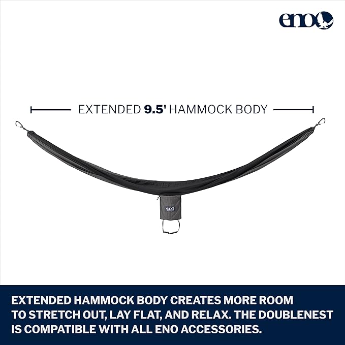 ENO DoubleNest Hammock - Lightweight, Portable, 1 to 2 Person Hammock - for Camping, Hiking, Backpacking, Travel, a Festival, or The Beach - Charcoal/Black