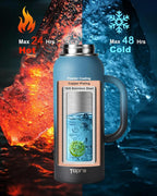 40 oz Insulated Water Bottle with Straw and Lid, Food-grade Double Wall Vacuum Stainless Steel Flask with Handle,Leakproof Metal Travel Jug With Pouch and Brush,Keep Cold & Hot,Indigo Black