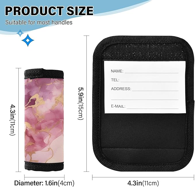 2 PC Luggage Handle Wrap Luggage Handle Covers Tags for Suitcase Bags Travel Luggage Handle Identifier Gripper Pink Marble