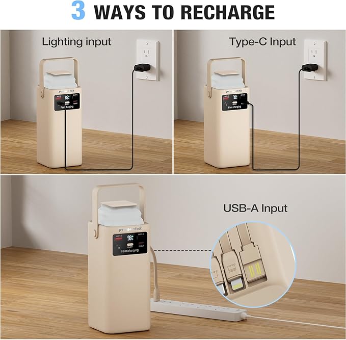 Portable Power Station 99Wh 27000mAh Portable Charger Power Bank with Camping Light 22.5W Fast Charging QC 3.0 PD Built in Cables Outdoor Generator for Hiking Fishing Travel