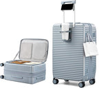 Hard Shell Suitcases 24 Inch Check in Luggage with Spinner Wheels Cup Holder, Lightweight Top Opening Expandable Luggage Hard Case Rolling Medium Checked Suitcase with Lock, Silver