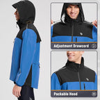 baleaf Men's Rain Jacket Waterproof Windbreaker Raincoat Running Cycling Hiking Gear Hood Lightweight Reflective Packable