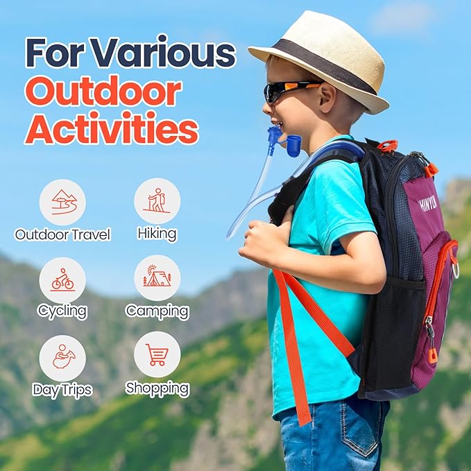 Kids Hydration Backpack with 1.5L Water Bladder Hiking Backpack Lightweight for Boys or Girls Children Biking Climbing Running Cycling