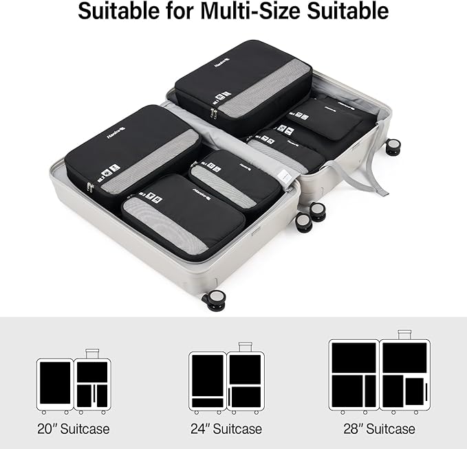 Compression Packing Cubes (Pack of 7), Expandable Luggage Organizer Bags, Hanke Packing Cubes for Travel, Double Zipper Durable Travel Packing Organizers for Suitcase Backpack and Carry-On