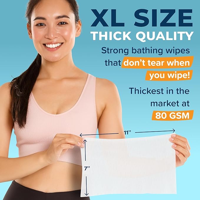 Body Wipes For Adults Bathing No Rinse 100pc XL - Ultra Thick Shower Wipes For Men Women - Personal Cleansing, Hygiene & Camping Essentials, Elderly Care, Travel, Incontinence Disposable Washcloths