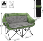 Northroad Folding Loveseat Camping Chair Portable Double Duo Full Padded Garden Chair for 2 Person Sofa w/ 2 Cup Holder,Wine Glass Holder,Mesh Storage,Support 600lbs for Picnic Beach Travel (Green)