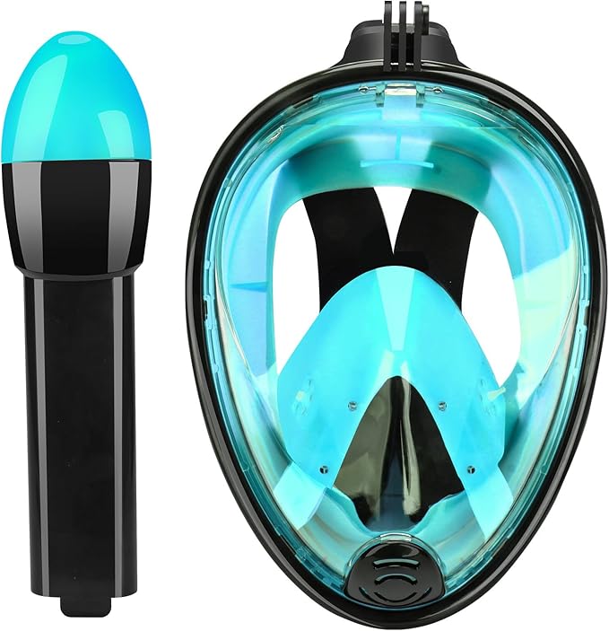 Full Face Snorkel Mask Adults with Dry Top System, Detachable Camera Mount, 180 Panoramic Anti-Fog Anti-Leak Diving Mask for Adult and Kids