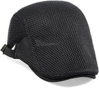 2 Pack Men's Mesh Cap Breathable Summer Newsboy Hat Adjustable Beret Ivy Cap Irish Cabbie Driving Hunting Hats