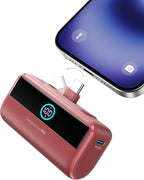 INIU Small Portable Charger, 5500mAh Power Bank with Build-in USB-C Connector, 22.5W PD Fast Charging Battery Pack, Family Trip Essential Phone Charger for iPhone 16 15, Fit for College Students, Red