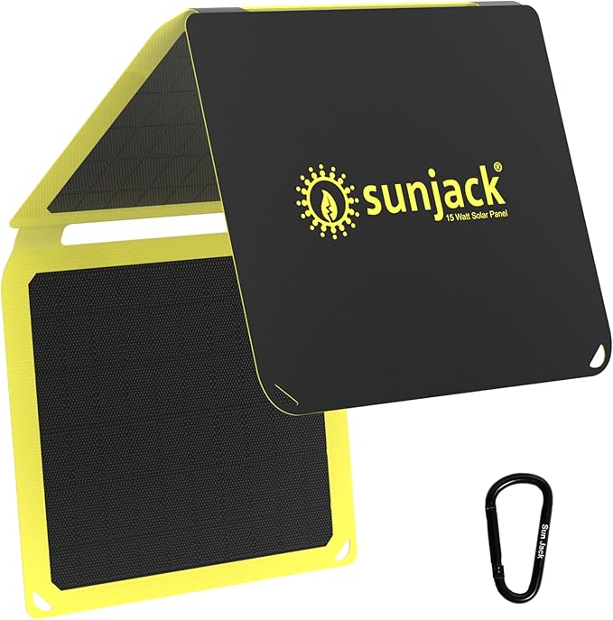 SunJack – 15 Watt Foldable Solar Panel, ETFE Monocrystalline Portable Solar Panel with USB-C and USB-A, IP67 Waterproof Solar Panels for Camping, Backpacking, Hiking and Travel