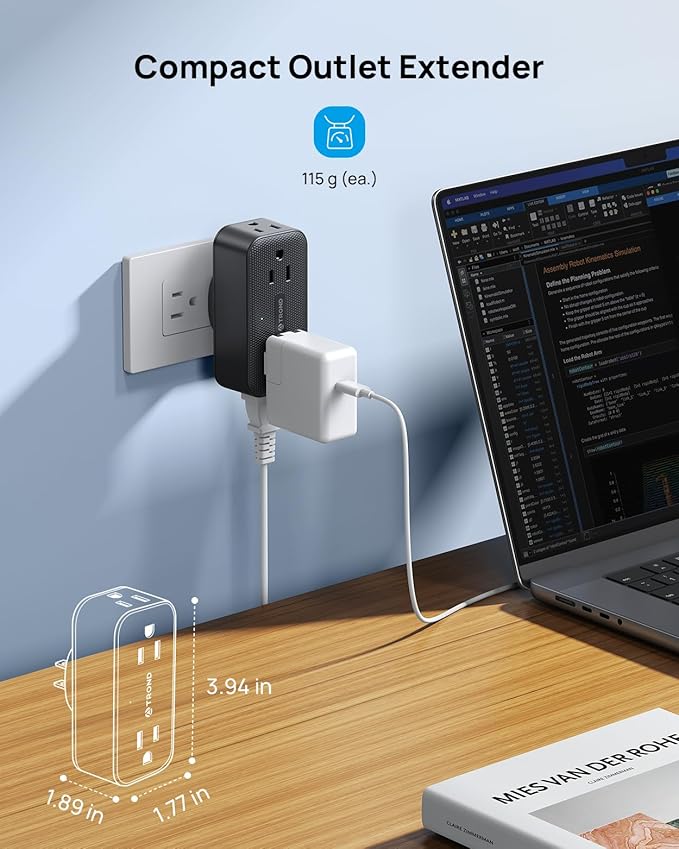 TROND 360 Rotating Outlet Adapter, Surge Protector Outlet Extender with 4 AC, 900 Joules Surge Protection, A Small Charging Station, Wall Plug Extender for Home Office Travel, Black