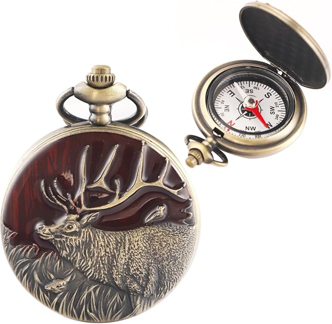Vintage Pocket Compass Classic Pocket Watch Case Design Portable Compass for Hiking Outdoor Camping Motoring Boating Backpacking Survival Emergency