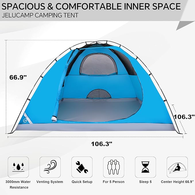 1/2/4/5/6 Person Dome Tents for Camping, Lightweight Portable Backpacking Tent, Small Easy Set Up Outdoor Waterproof Camping Hiking Tent for Adults