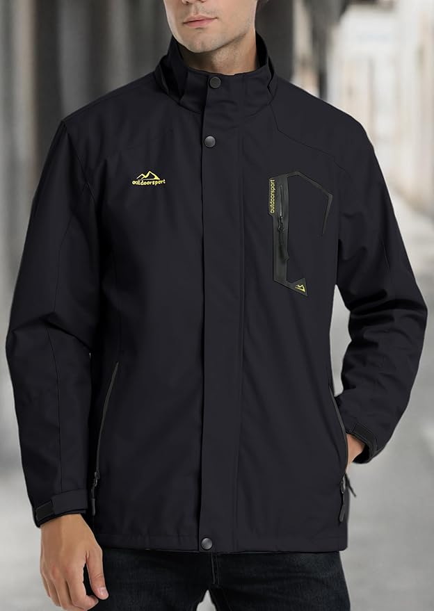 TACVASEN Men's Rain Jacket Lightweight Windbreaker with Hooded Water Resistant Outdoor Raincoat for Hiking Travel Camping