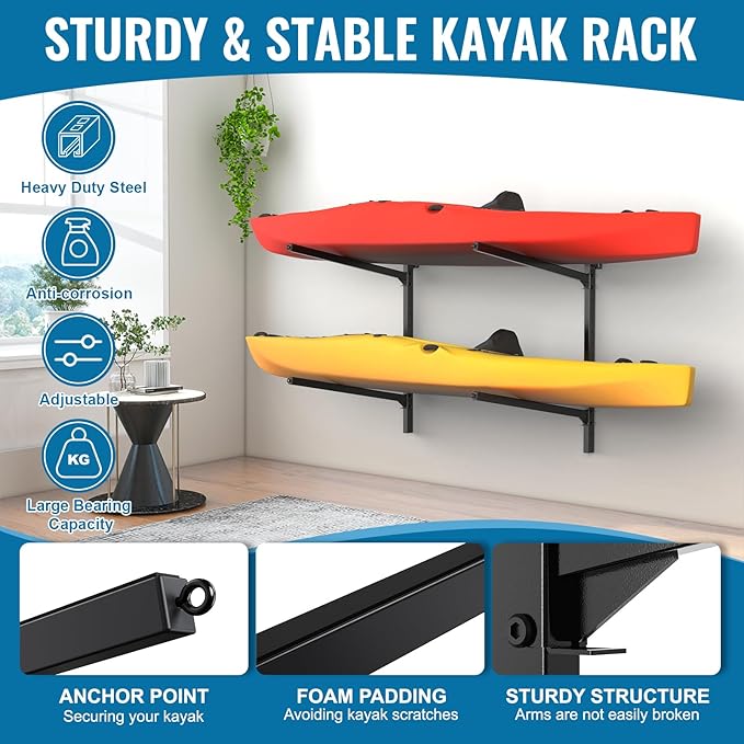 Kayak Rack for Outdoor Storage, Kayak Storage Rack, Adjustable Freestanding Kayak Rack Stand Holder for Paddleboard Surfboard for Indoor, Outdoor