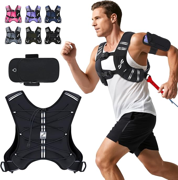 Sportneer Weighted Vest for Women Men: 8lbs/12lbs/15lbs/20lbs/25lbs Weight Vest with Detachable Phone Pouch Rucking Vest for Women Walking Strength Training Muscle Building Weight Loss