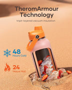 BUZIO 40oz Insulated Water Bottle, Stainless Steel Water Flask with Straw Lid and carrying pouch, Keep Cold 48h Leak Proof Double Wall Vacuum Travel Mug Metal Canteen for Gym Beach, Gradient Orange