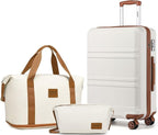 Kono Suitcase Set 3 Piece Carry On Hardside Luggage with TSA Lock Spinner Wheels (Cream White, 20in)
