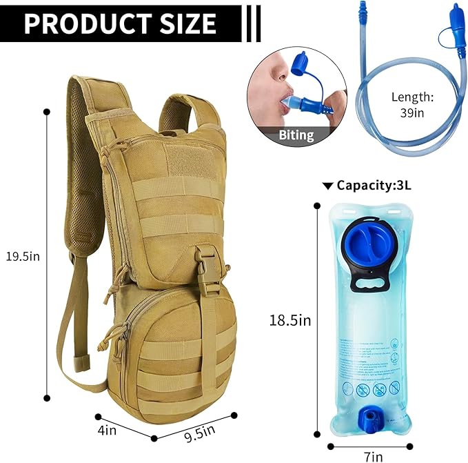 SUNRISING Tactical Molle Hydration Backpack with 3L Water Bladder - Lightweight Military Water Backpack for Hiking, Running, Cycling