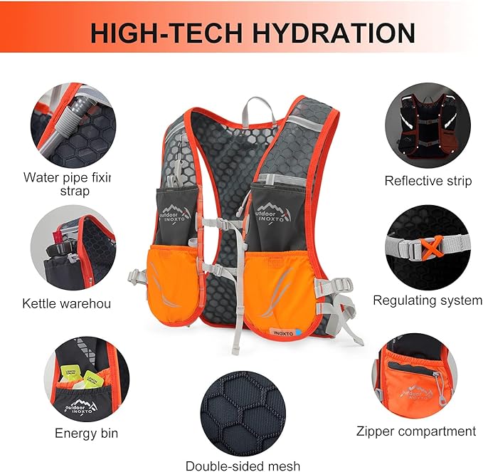 INOXTO Hydration Vest Backpack,Lightweight Water Running Vest Pack with 1.5L Water Bladder Bag Daypack for Hiking Trail Running Cycling Race Marathon for Women Men