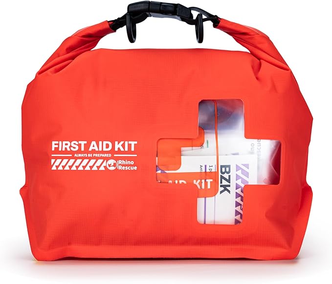 RHINO RESCUE Waterproof Boat First Aid Kit, Lightweight Boat Accessories Dry Bag, Emergency Marine Survival Supplies for Outdoor Kayak, Fishing, Floating, Swimming, Beach & Camping (Red)