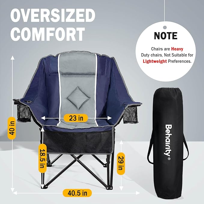 Oversized Camping Chairs Extra Wide 400lbs Capacity, Heavy Duty Folding Outdoor Chair with 2 Cup Holder & Storage Pocket, Padded and Portable Lawn Chair for Adults, Camp, Fishing, Tailgating, Picnic