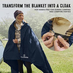 AlphaBeing Waterproof Outdoor Blanket with Merino Wool, Extra Thick Warm, Windproof, Packable Stadium Blankets for Cold Weather, Camping Gift, Pet, Car, Picnic, Concerts, 79" x 59", Navy