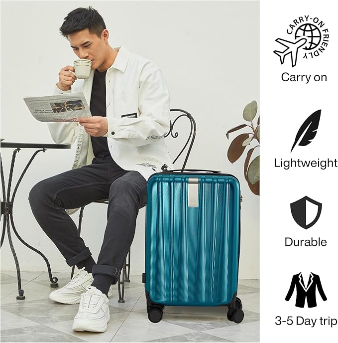 Hanke Luggage Sets 3 piece Carry On Luggage with Wheels PC Hard Shell Suitcases Lightweight Checked Travel Luggage Extra Large Travel Suitcase Woman Men 20/24/29 Inch(Caribbean Blue)