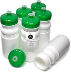 Rolling Sands USA Made 20 Ounce Sports Water Bottles - 6-Pack BPA-Free Blank Sports Bottles for Small Teams, Adults & Kids - White Bottle/Green Lid, No Smell No Taste
