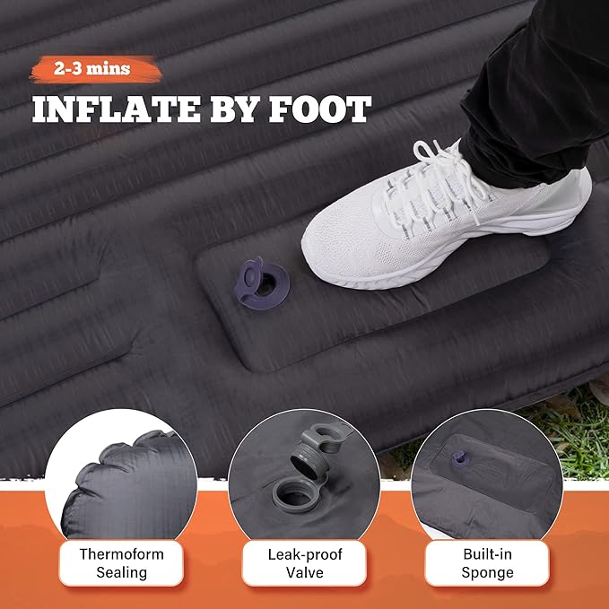 TOBTOS Double Sleeping Pad for Camping, Extra Thick 6" Camping Mattress 2 Person with Pillow Built-in Foot Pump, Inflatable Sleeping Mat for Camp, Backpacking, Hiking, Traveling