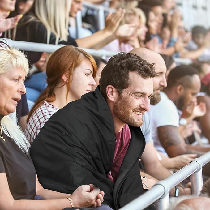 Fleece Waterproof Outdoor Blanket - Windproof Stadium Blanket for Camping, Picnics, and Sports Stay Dry and Comfortable 80"x 58"(Black)