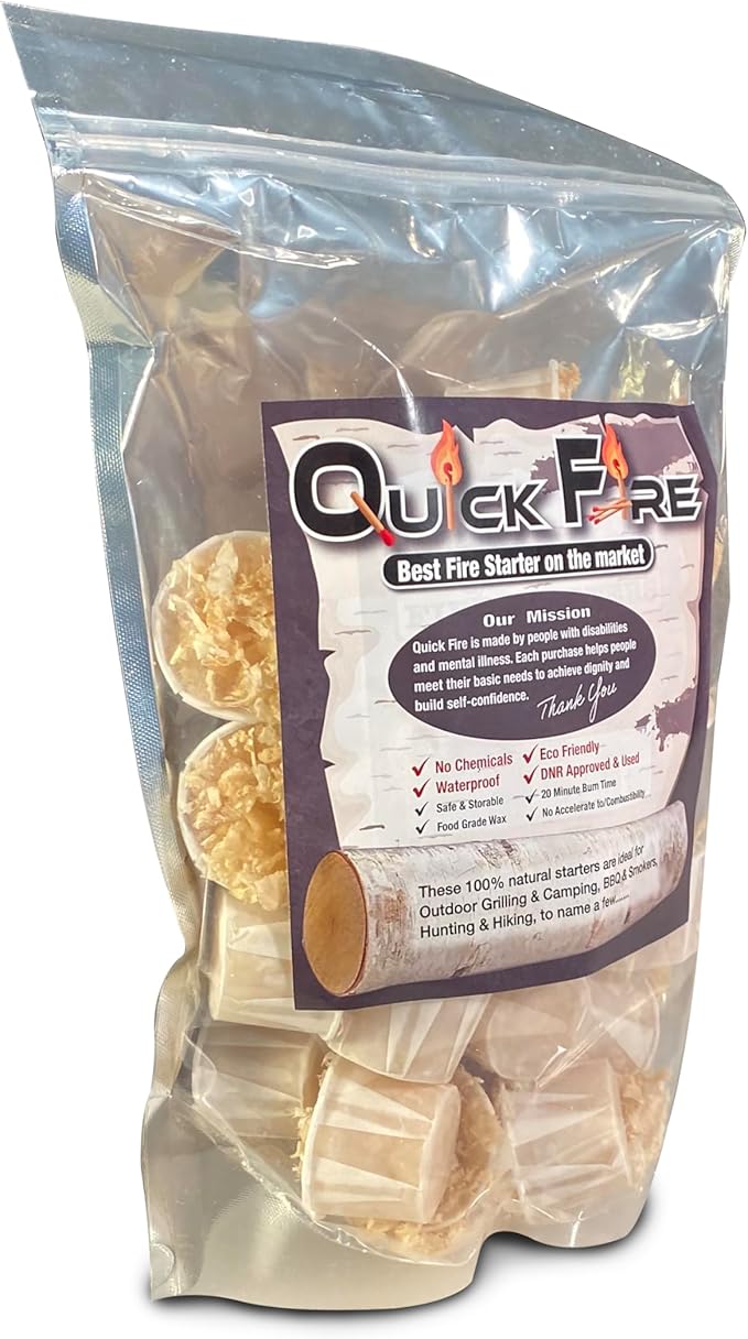 Quick Fire Starter Pods in Resealable Packs - Fire Starters for Campfires, BBQ, Grill Pit, Wood Stove & Charcoal Starter, 20 Min Burn Time,30 Extra Large Pods, USA Made, Brown