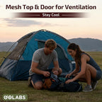 Golabs CT1 2 Person Camping Tent, Easy Set Up in 3 Mins, PU1500mm Waterproof w/Mesh Top & Door with Ventilation, Lightweight 4.4lbs Portable Family Tent with Carry Bag &Interior Storage Pockets &Hook