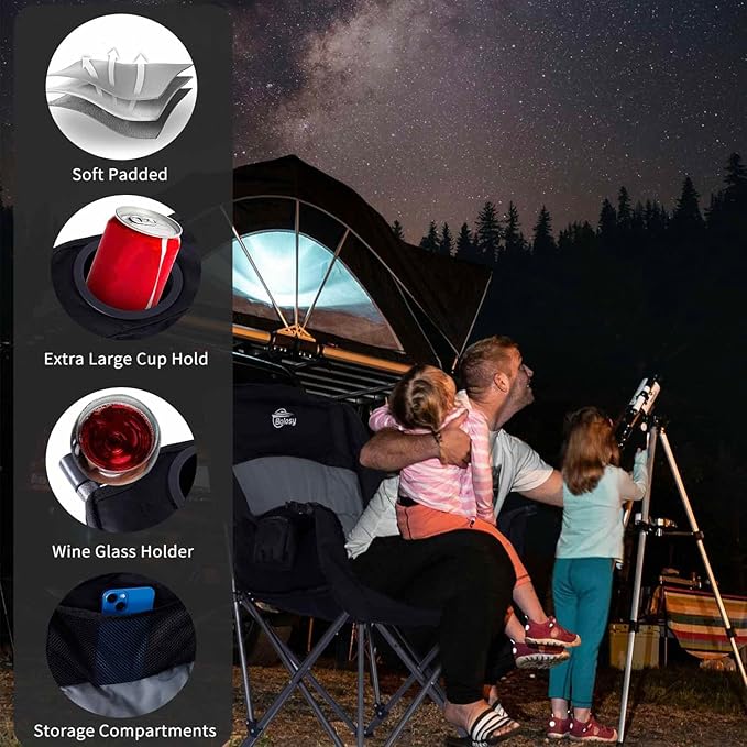 Bolosy Oversized XL Camping Chairs for Adults Heavy Duty Support 500 lbs Outdoor Folding Chairs Padded Portable Lawn Chairs Camp Chairs with Cup Holder